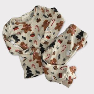 Spearmint Baby Gingerbread Christmas Waffle Knit Holiday PJ Set | 12-18 mo